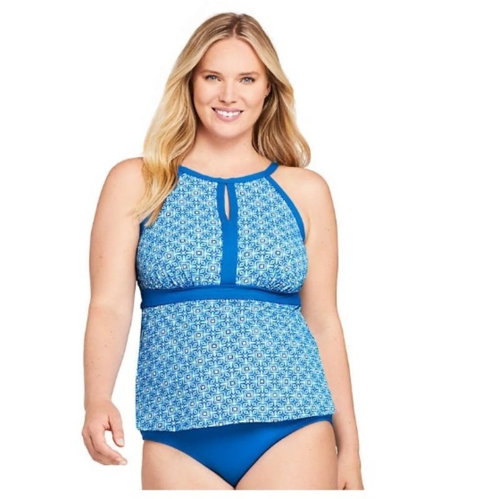 NWT Lands' End Women's Modest Keyhole High Neck Tankini Top 14 DD Cup $80 3e191